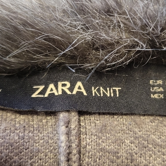 ZARA Coat Jacket Fur Collar Knit Cape Poncho Faux Coat Jacket - Picture 7 of 8